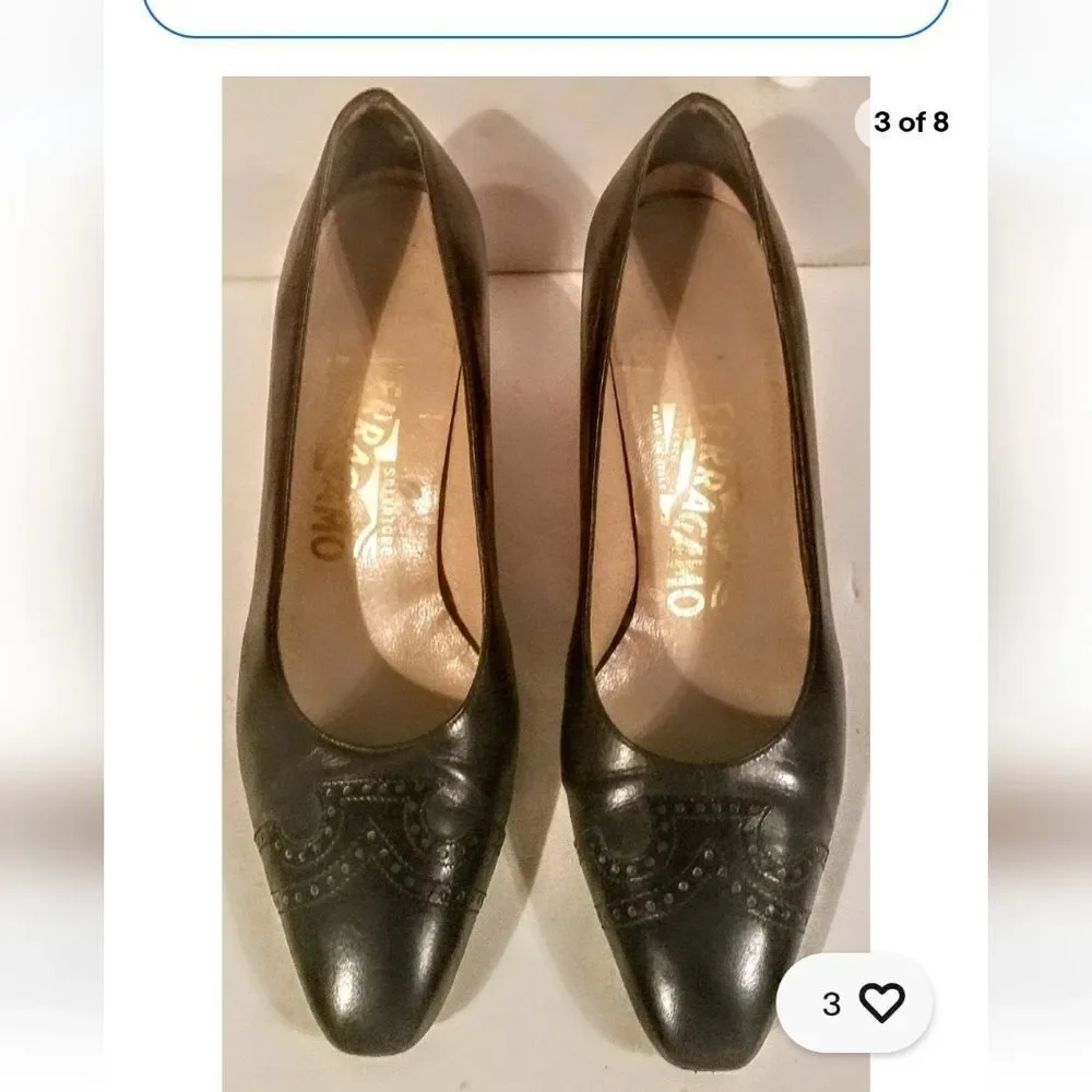 Salvatore Ferragamo Gray Leather w/Black Wingtips Pumps Sz.6 Ret $335 in Dustbag